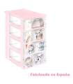 Tradineur - Cajonera de plástico, modelo Volar, 4 cajones transparentes, torre almacenaje, juguetes, dormitorio infantil, niños, fabricada en España (Rosa - 36 x 28 x 49 cm)