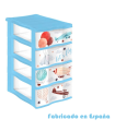 Tradineur - Cajonera de plástico, modelo Let's Fly, 4 cajones transparentes, torre almacenaje, juguetes, dormitorio infantil, niños, fabricada en España (Azul - 36 x 28 x 49 cm)