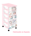 Tradineur - Cajonera de plástico con ruedas, modelo Volar, 5 cajones transparentes, torre almacenaje, juguetes, dormitorio infantil, niños, fabricada en España (Rosa - 36 x 28 x 65,5 cm)