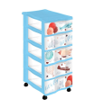 Tradineur - Cajonera de plástico con ruedas, modelo Let's Fly, 5 cajones transparentes, torre almacenaje, juguetes, dormitorio infantil, niños, fabricada en España (Azul - 36 x 28 x 65,5 cm)