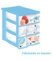 Tradineur - Cajonera de plástico, modelo Let's Fly, 3 cajones transparentes, torre almacenaje, juguetes, dormitorio infantil, niños, fabricada en España (Azul - 36 x 28 x 37 cm)