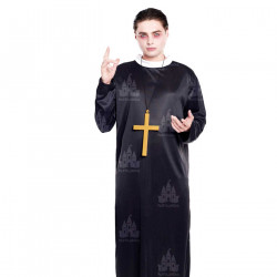 Tradineur - Disfraz de cura color negro con crucifijo como colgante para jóvenes y adultos para carnaval, halloween, talla L