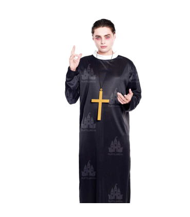 Disfraz cura color negro con crucifijo como colgante para jóvenes y adultos para carnaval, halloween, talla L