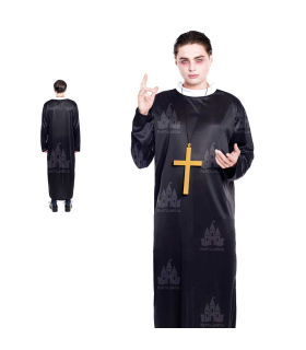 Disfraz cura color negro con crucifijo como colgante para jóvenes y adultos para carnaval, halloween, talla L