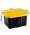 Tradineur - Caja de almacenaje apilable con tapa, plástico, cajón multiusos, ordenación, herramientas, hogar, fabricada en España (Amarillo y negro - 30 litros - 48 x 38 x 25,5 cm)