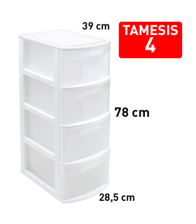 Tradineur - Cajonera color blanco, tipo támesis de 4 cajones, 78 x 28,5 x 39 cm, torre almacenaje multiusos, organización, ideal para oficina