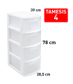 Tradineur - Cajonera color blanco, tipo támesis de 4 cajones, 78 x 28,5 x 39 cm, torre almacenaje multiusos, organización, ideal para oficina