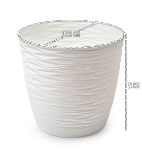 Tradineur - Maceta redonda con plato - Diseño Wind (Ø 23 cm) - Fabricado en plástico - Ideal para jardín exterior, terraza o balcón - Color Blanco Roto