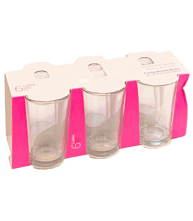 Tradineur - Set de 6 vasos de cristal 205 ml, modelo Lara, 10 x 6.5 cm, vasos clásicos para agua, bebidas, refrescos, zumos, resistentes, ligeros, aptos para lavavajillas