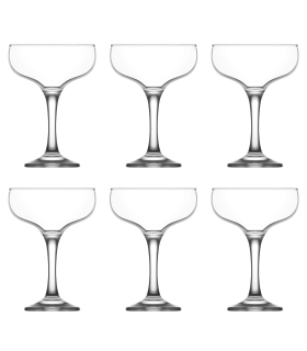 Tradineur - Set de 6 copas de champagne de cristal, 235 ml, modelo Misket, juego de copas clásicas con tallo fino 9,5 x 13,5 cm para champán, cava, cócteles, ligeras, aptas para lavavajillas