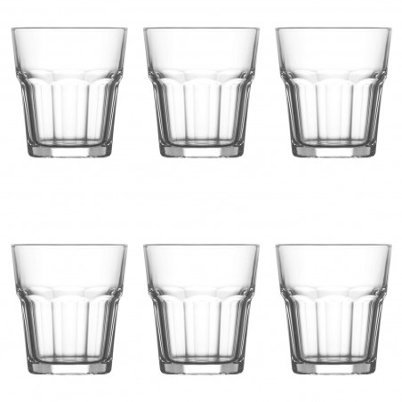 Tradineur - Set de 6 vasos de cristal, modelo Aras, resistentes, base gruesa, servir agua, licores, bebidas, fiestas, uso diario