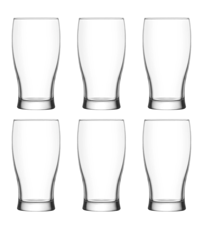 Tradineur - Set de 6 vasos de cerveza "Belek", cristal con base gruesa, resistentes, aptos para lavavajillas, bebidas, refrescos, 13,7 x 6,9 cm, 375 ml