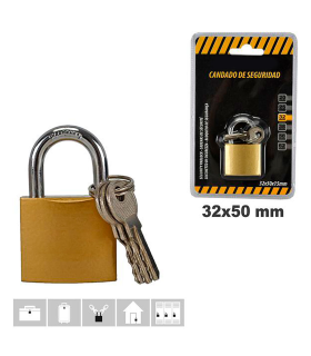 Tradineur - Pack de 4 candados de latón con llaves, arco de acero cromado, máxima seguridad, taquillas, gimnasio, maleta, armario, puertas, interior y exterior, 32 x 50 mm