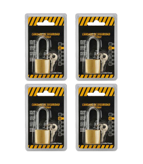 Tradineur - Pack de 4 candados de latón con llaves, arco alto de acero cromado, máxima seguridad, taquillas, gimnasio, maleta, armario, puertas, interior y exterior, 25 x 60 mm