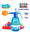 Tradineru - Botella de plástico para llenar globos de agua, incluye 100 globos, llenado súper rápido, inyector, hinchador, inflador, verano - 1,5 litros - Color aleatorio