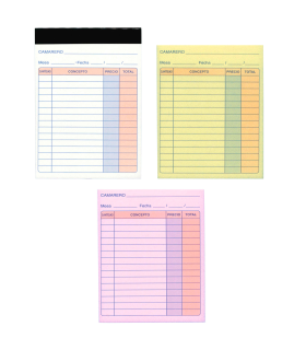 Tradineur - Pack de 6 blocs de camarero, 75 hojas, 25 juegos original + 2 copias, autocopiativas, matriz de corte y tapas de cartón (Tamaño A6 - 105 x 145 mm)