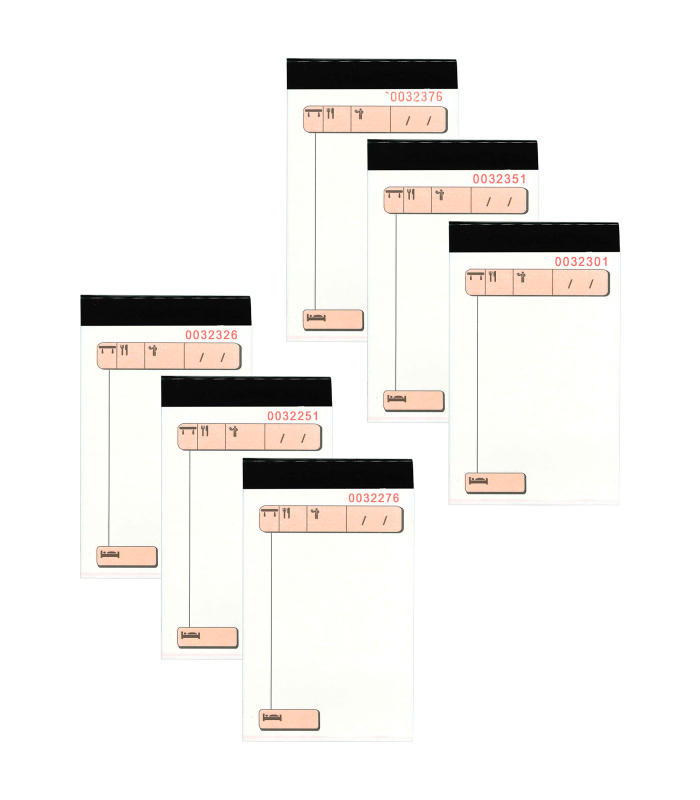 Tradineur - Pack de 6 talonarios comandas camarero, 75 hojas, 25 juegos original + 2 copias, autocopiativas, matriz de corte y tapas de cartón (Tamaño bolsillo - 85 x 145 mm)