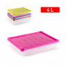 Tradineur - Bandeja rectangular para frigorífico, base transparente y tapa en color pastel aleatorio, capacidad 4 litros, 6,5 x