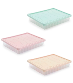 Tradineur - Bandeja rectangular para frigorífico, transparente, con tapa en color aleatorio, capacidad 4 litros, 6,5 x 34 x 27 cm