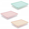 Tradineur - Bandeja rectangular para frigorífico, base transparente y tapa en color pastel aleatorio, capacidad 4 litros, 6,5 x