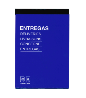 Tradineur - Pack de 6 talonarios de notas de entrega, 70 hojas, 35 juegos original + copia, autocopiativas, matriz de corte y tapas de cartón (Tamaño A5 - 145 x 210 mm)