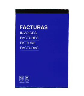 Tradineur - Pack de 6 talonarios de facturas, 70 hojas, 35 juegos original + copia, autocopiativas, matriz de corte y tapas de cartón (Tamaño A5 - 145 x 210 mm)