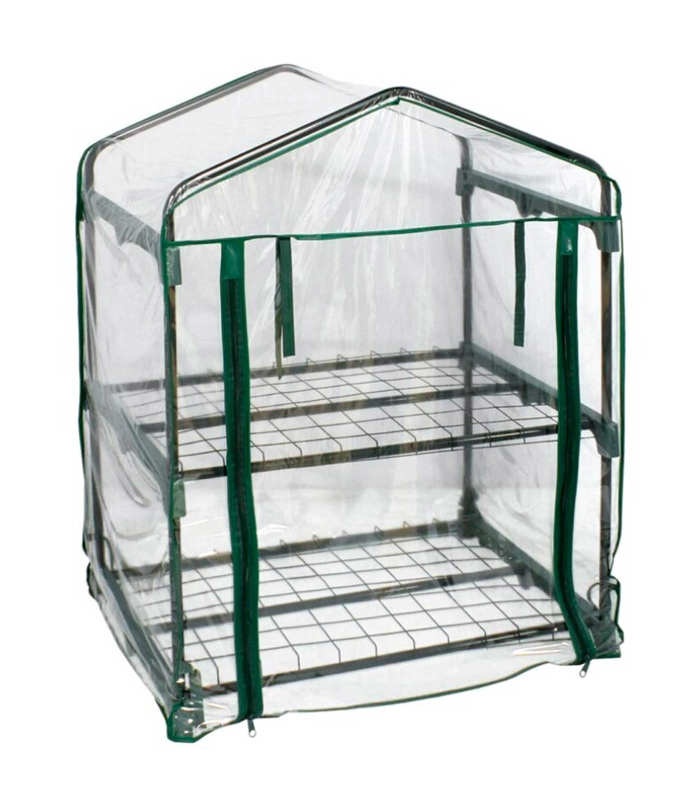 Tradineur - Mini invernadero de acero y PVC, puerta enrollable, cubierta para plantas, cultivos, portátil, interior y exterior, jardín - 69 x 49 x 95 cm