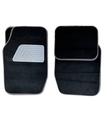 Tradineur - Set de 4 alfombrillas de terciopelo universales para coche, alfombras delanteras y traseras con goma flexible para vehículos, negro y gris, modelo aleatorio