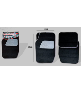 Tradineur - Set de 4 alfombrillas de terciopelo universales para coche, alfombras delanteras y traseras con goma flexible para vehículos, negro y gris, modelo aleatorio