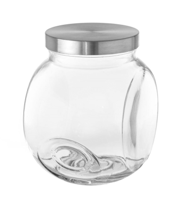 Tradineur - Tarro de Transparente con dos posiciones y tapa de rosca metálica - Capacidad de 3000 ml - Recipiente inclinable para guardar galletas, gominolas, alimentos - 19,5 x 19 x 13,5 cm