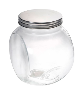 Tradineur - Tarro de Transparente con dos posiciones y tapa de rosca metálica - Capacidad de 3000 ml - Recipiente inclinable para guardar galletas, gominolas, alimentos - 19,5 x 19 x 13,5 cm