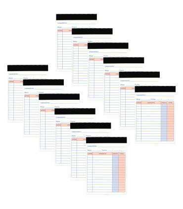Tradineur - Pack de 12 blocs de camarero, 80 hojas, 40 juegos original + copia, autocopiativo, matriz de corte y tapas de cartón (Tamaño A6 - 105 x 145 mm)