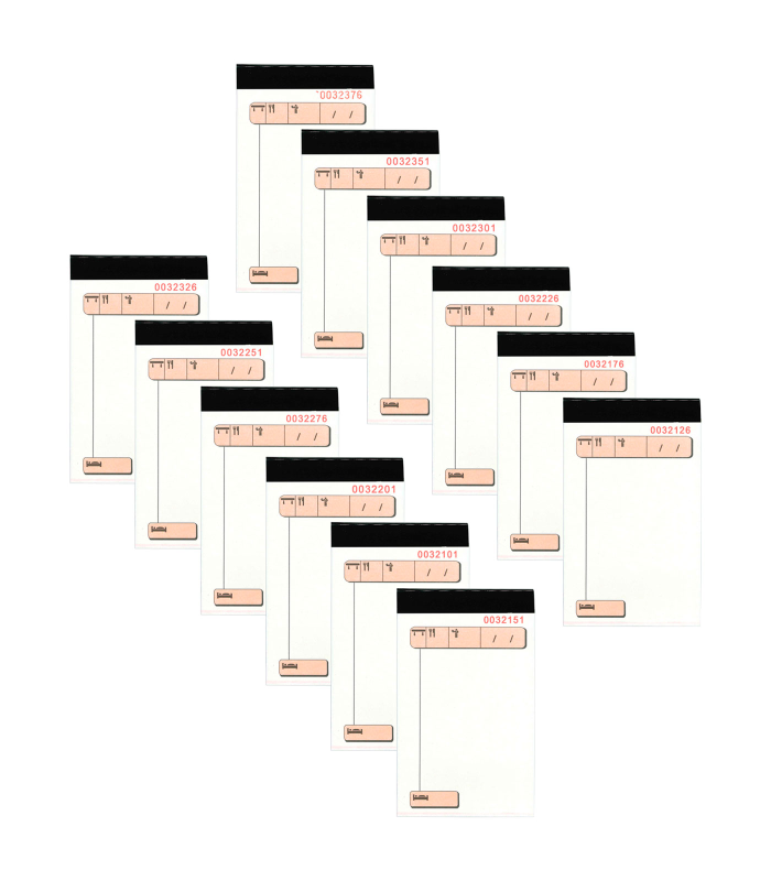 Tradineur - Pack de 12 talonarios comandas camarero, 75 hojas, 25 juegos original + 2 copias, autocopiativo, matriz de corte y tapas de cartón (Tamaño bolsillo - 85 x 145 mm)
