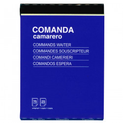 Tradineur - Pack de 12 talonarios comandas camarero, 75 hojas, 25 juegos original + 2 copias, autocopiativo, matriz de corte y t
