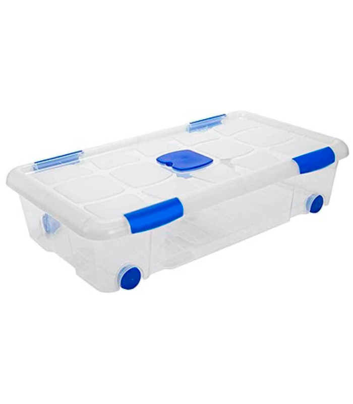 Tradineur - Caja de plástico con ruedas de 17,4 x 72 x 40,5 cm,con capacidad para 30 litros. Baúl con tapa para organización del hogar. Arcón de plástico para distintos usos.