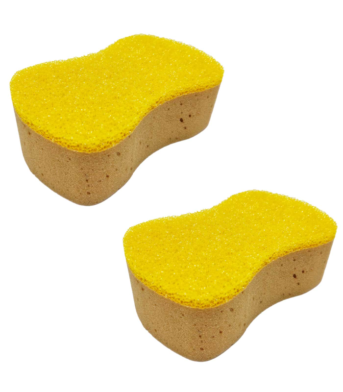 Tradineur - Pack de 2 esponjas ovaladas para coche, lavado y cuidado de carrocería, cristales, llantas, espuma de alta densidad, no raya, limpieza total - 19 x 11,5 x 6 cm