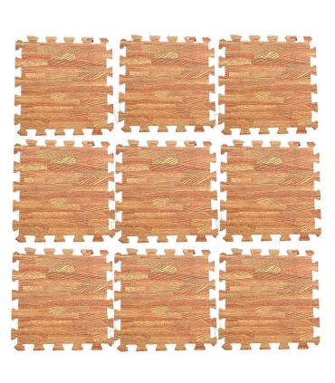 Tradineur - Pack de 9 baldosas de goma eva, grosor de 1 cm, esterilla, puzzle para suelo de gimnasio, fitness, yoga, alfombrilla de protección espuma (Imitación madera, 30 x 30 cm)