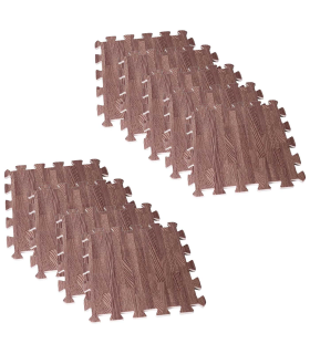 Tradineur - Pack de 9 baldosas de goma eva, grosor de 1 cm, esterilla, puzzle para suelo de gimnasio, fitness, yoga, alfombrilla de protección espuma (Imitación madera oscura, 32 x 32 cm)