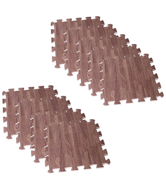 Tradineur - Pack de 9 baldosas de goma eva, grosor de 1 cm, esterilla, puzzle para suelo de gimnasio, fitness, yoga, alfombrilla de protección espuma (Imitación madera oscura, 32 x 32 cm)