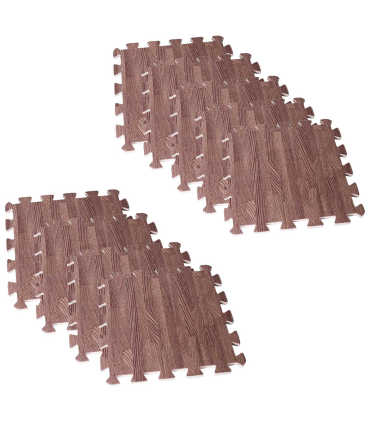 Tradineur - Pack de 9 baldosas de goma eva, grosor de 1 cm, esterilla, puzzle para suelo de gimnasio, fitness, yoga, alfombrilla de protección espuma (Imitación madera oscura, 32 x 32 cm)