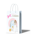 Tradineur - Pack de 12 bolsas medianas de papel para Primera Comunión, incluyen lazo rosa, guardar regalos, fiestas, celebraciones religiosas (Niña - 27 x 21 cm)