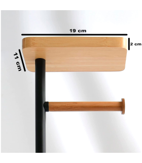 Tradineur - Portarrollos de pie para papel higiénico con escobillero y soporte para teléfono - Forma L - Fabricado en Acero, bambú y polipropileno, moderno, baño, aseo - 67 x 30 x 20 cm