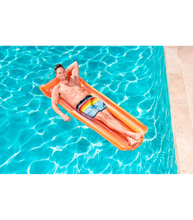 Tradineur - Colchoneta hinchable para adultos, tumbona inflable, flotador con reposacabezas, natación, playa y piscina, verano, 183 x 76 cm, color aleatorio