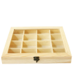 Tradineur - Caja de madera con 16 compartimentos y tapa con cristal, expositor de joyas, organizador, joyero, collares, pendientes, relojes, 27 x 19,8 x 3,8 cm, cierre y base aleatorios