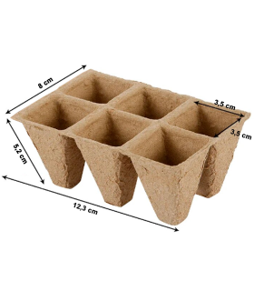 Tradineur - Pack de 24 bandejas de semilleros biodegradables, 6 plantas, bandejas de germinación de papel, crecimiento, propagación, cultivos - 12 x 8 x 5,2 cm