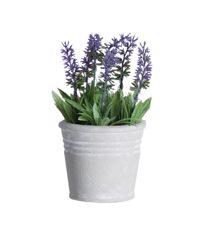 Planta artificial de lavanda con maceta imitación piedra, de 21 x 10 x 10 cm, especial para decoración. Accesorio decorativo para hogar u oficina, imitación de flor de lavanda, de plástico