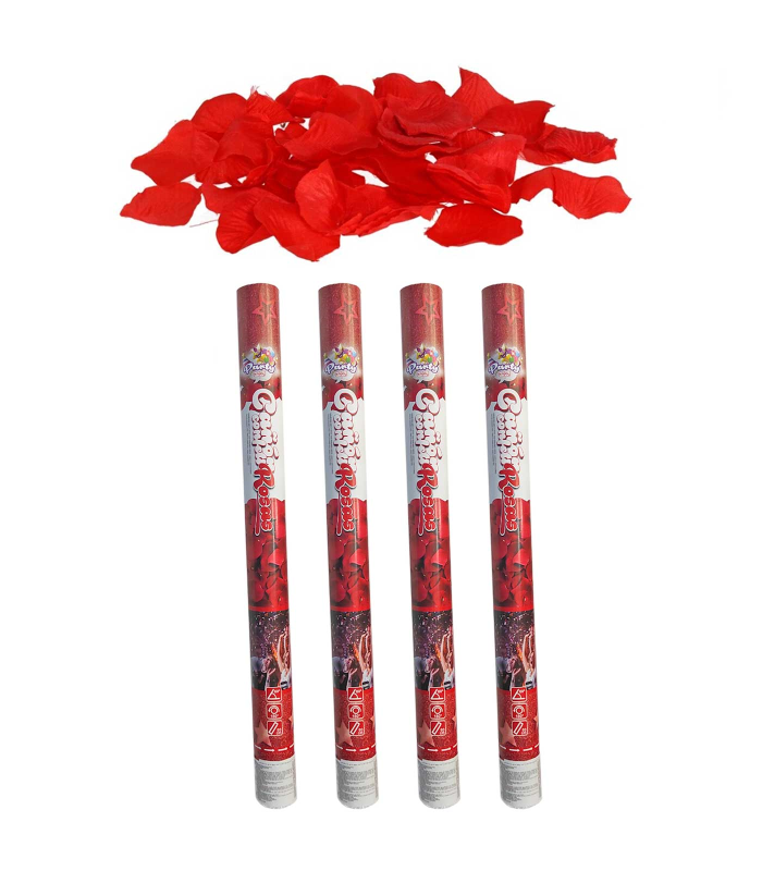 Tradineur - Pack de 4 cañones de confeti de aire comprimido, popper, cracker de confetti, cumpleaños, bodas, fiestas, celebraciones (Pétalos de rosa - 60 cm)