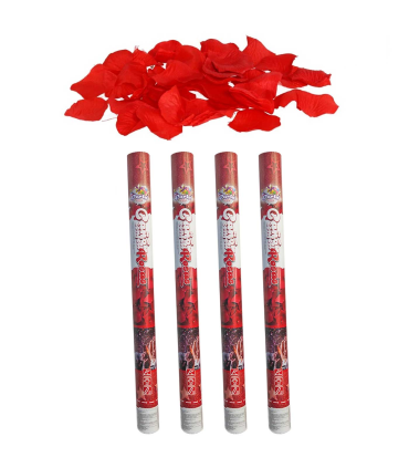 Tradineur - Pack de 4 cañones de confeti de aire comprimido, popper, cracker de confetti, cumpleaños, bodas, fiestas, celebraciones (Pétalos de rosa - 60 cm)