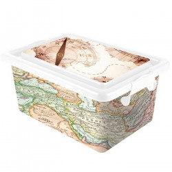 Tradineur - Caja de plástico con tapa y cierres laterales clip, cajón de almacenaje multiusos, ordenación, objetos, hogar, fabri