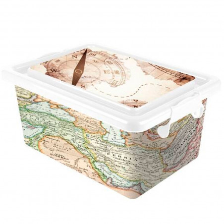 Tradineur - Caja de plástico con tapa y cierres laterales clip, cajón de almacenaje multiusos, ordenación, objetos, hogar, fabri